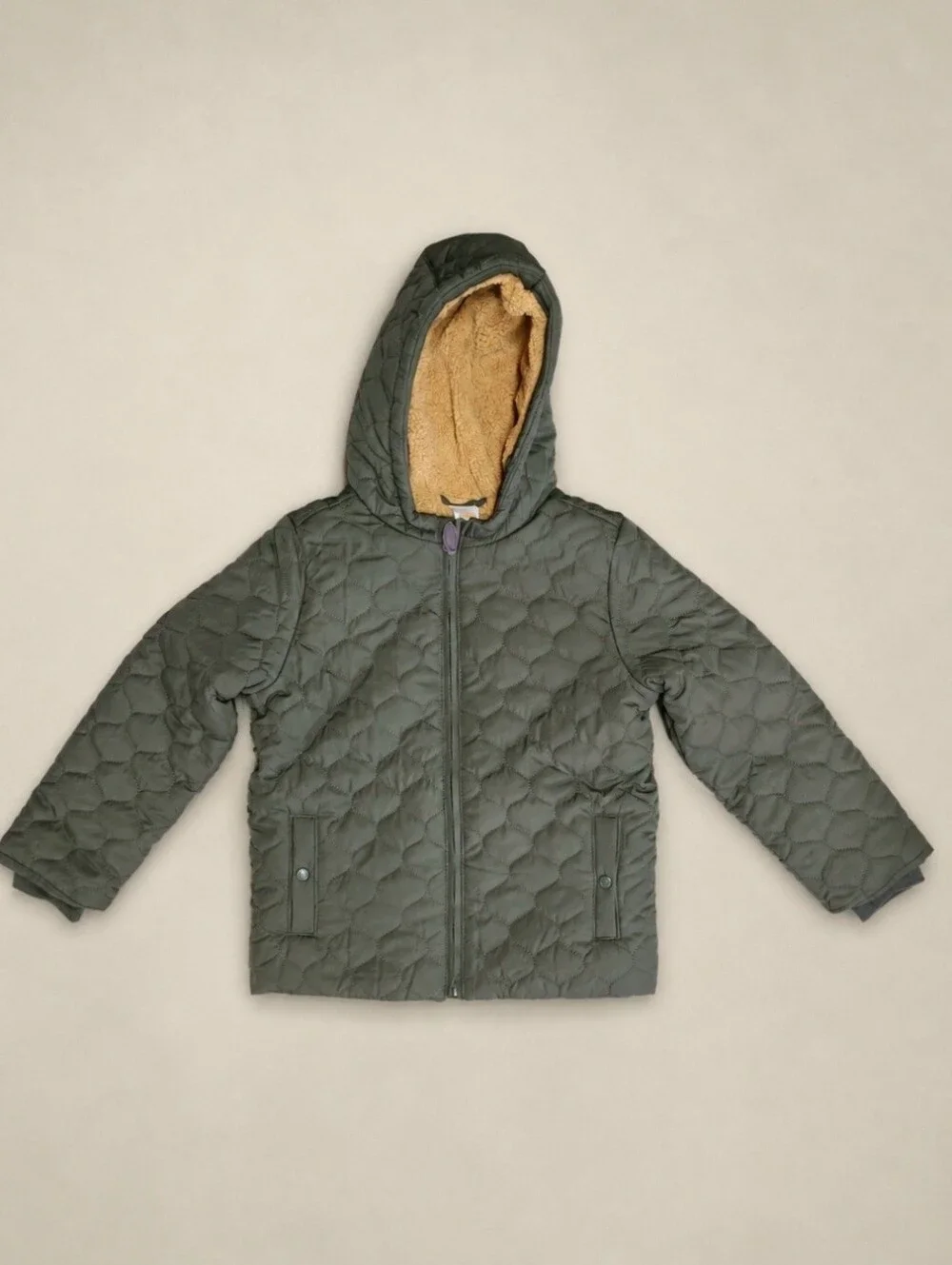 NWT Gymboree Boys 8 Sherpa Lined Quilted Hooded Coat Olive Green